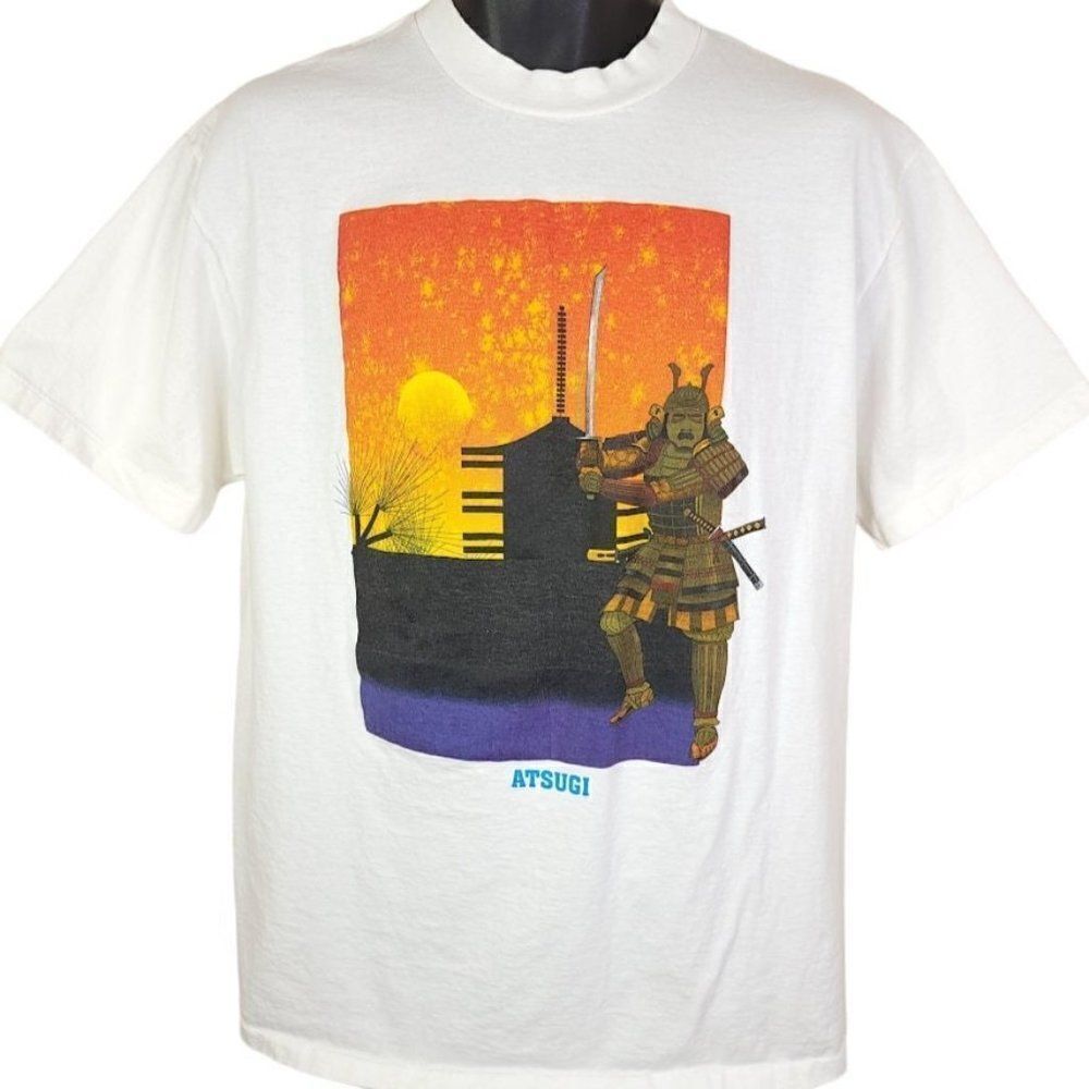 Samurai T Shirt Vintage 90s Atsugi Japan Japanese Warrior Sunset Skyline Oneita
